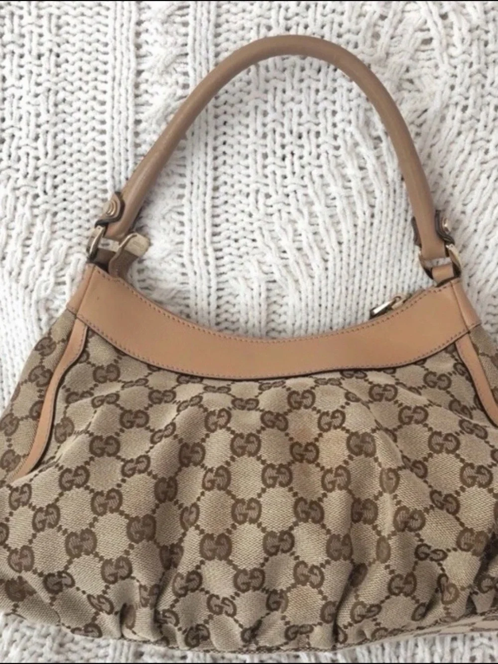 Gucci Brown & Tan GG Canvas Hobo Shoulder Bag
